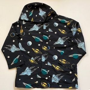 Gymboree light weight hooded jacket.  Planets and spaceships.  Boys size large